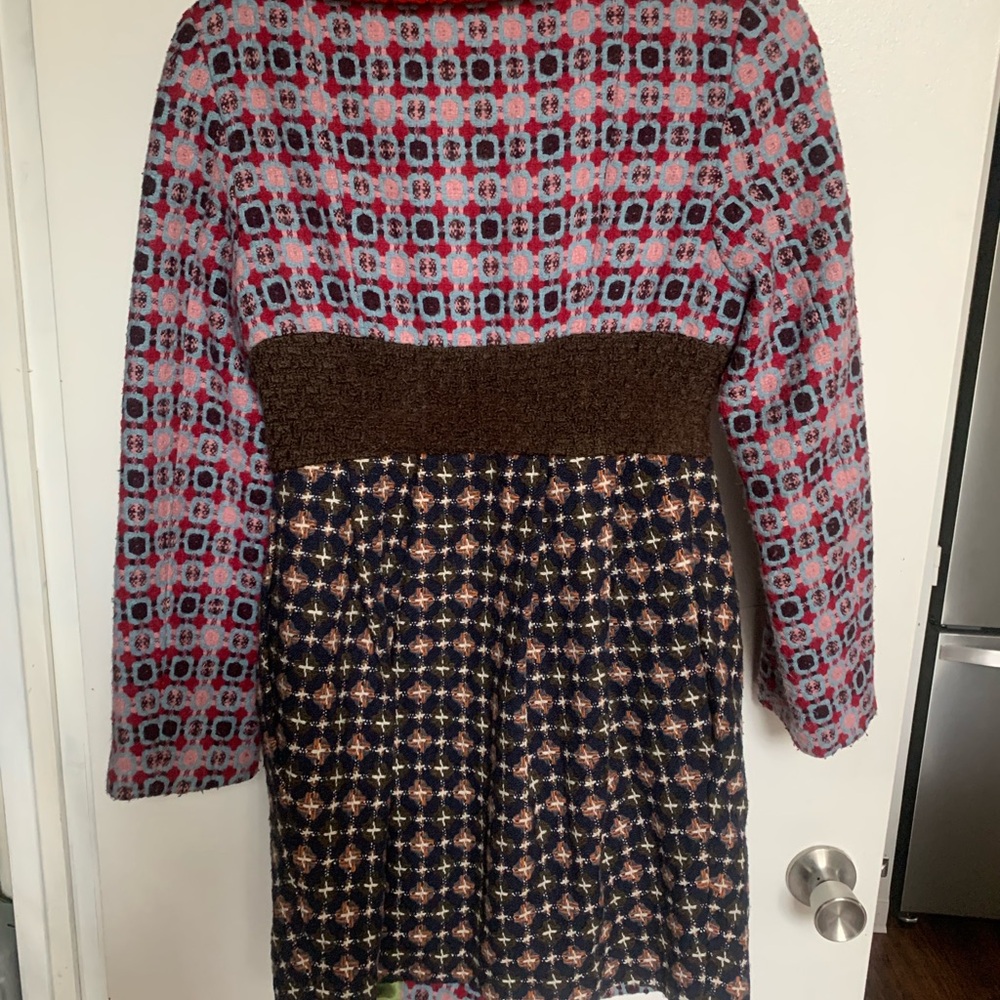 An Ren Red Collar Mixed-Pattern Pea Coat - Picture 8 of 16